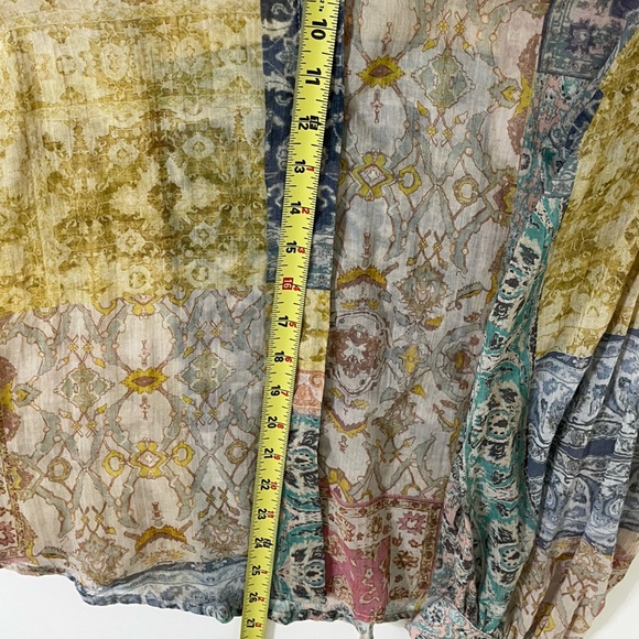 New Olivaceous Boho Semi-sheer Faded Patchwork Button Down Blouse Large - Picture 9 of 10